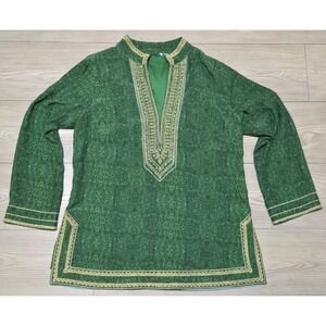 Nicoblu Isabelle Tunic Malachite Burl & Gold Embroidery Womens Size XL Top